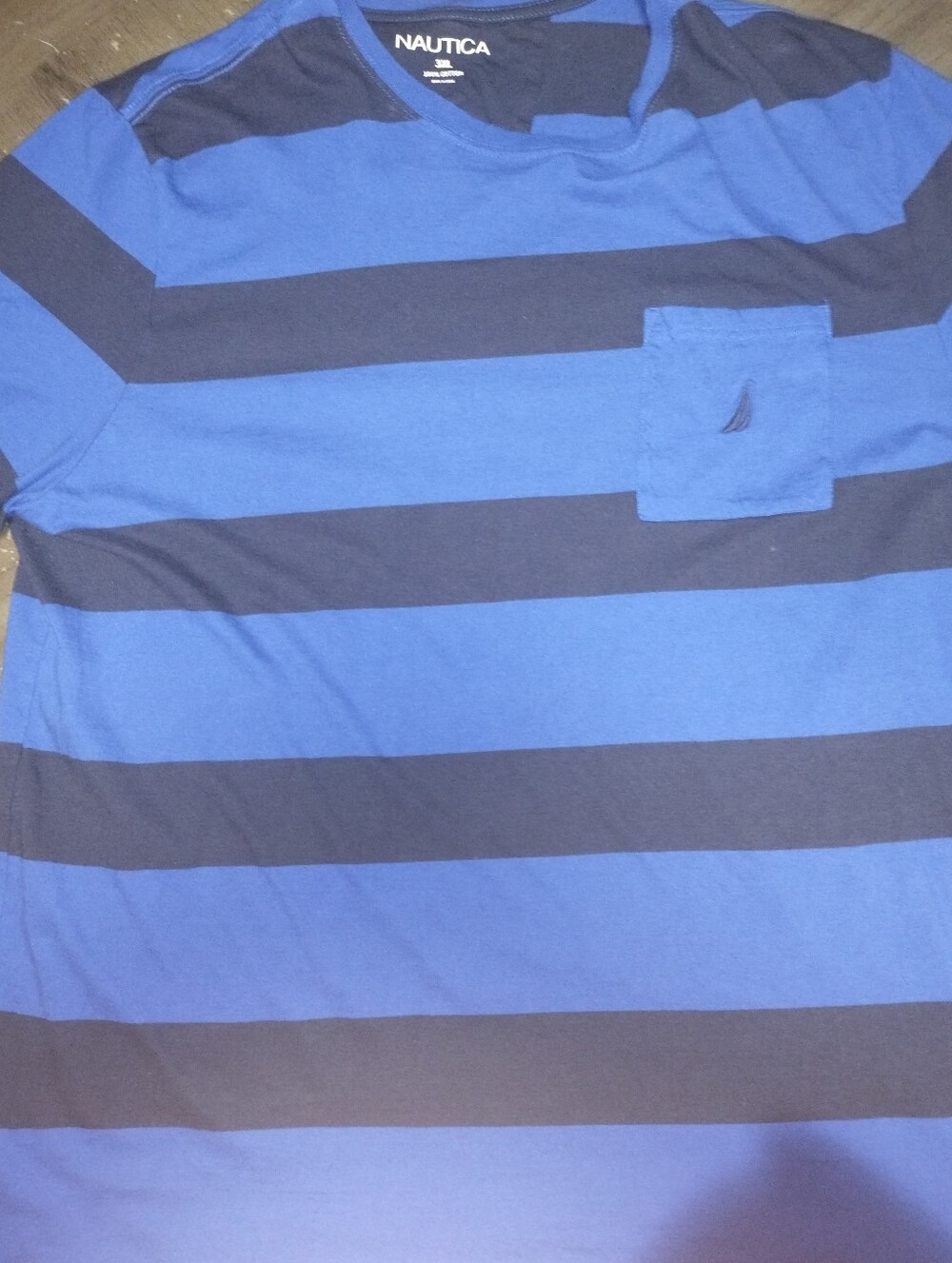 Nautica Men’s Blue and Navy Horizontal Stripe Pocket Tee